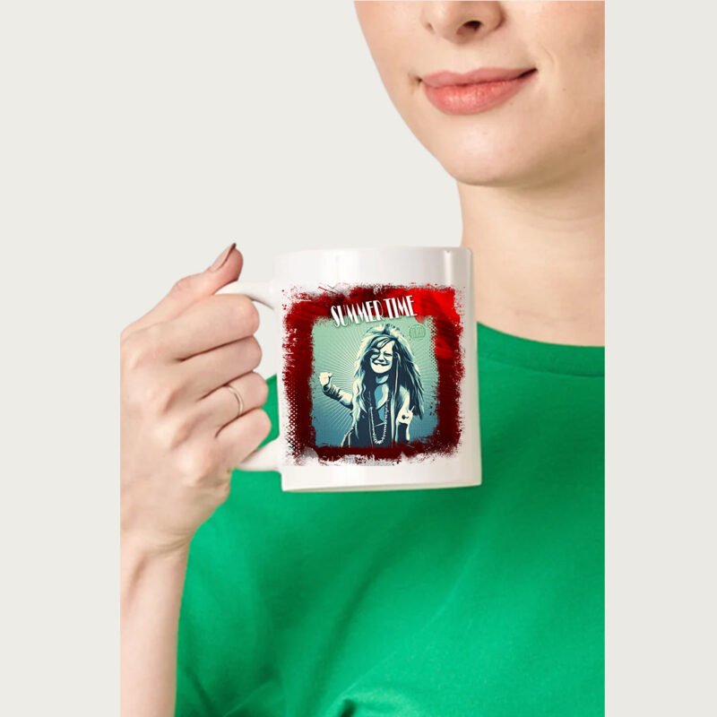 Caneca de porcelana branca - Janes Joplin (Cenário Pop)