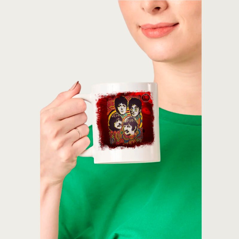 Caneca de porcelana branca -  The Beatles  (Cenário-pop)