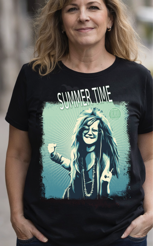 Camiseta baby long Janis Joplin Summer Time (Cenário-pop)
